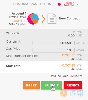 Figure 16. MetaMask showing the contract creation transaction