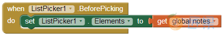 图 19-20　ListPicker的Elements属性被设置为列表变量notes