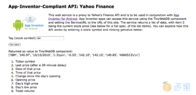 图 24-9　App Inventor兼容的雅虎金融API的Web接口