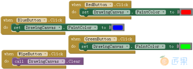 图 2-14　单击颜色按钮改变DrawingCanvas的画笔颜色；单击清除按钮清空屏幕