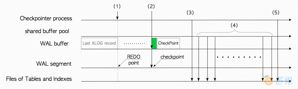 图9.13 PostgreSQL检查点的内部流程